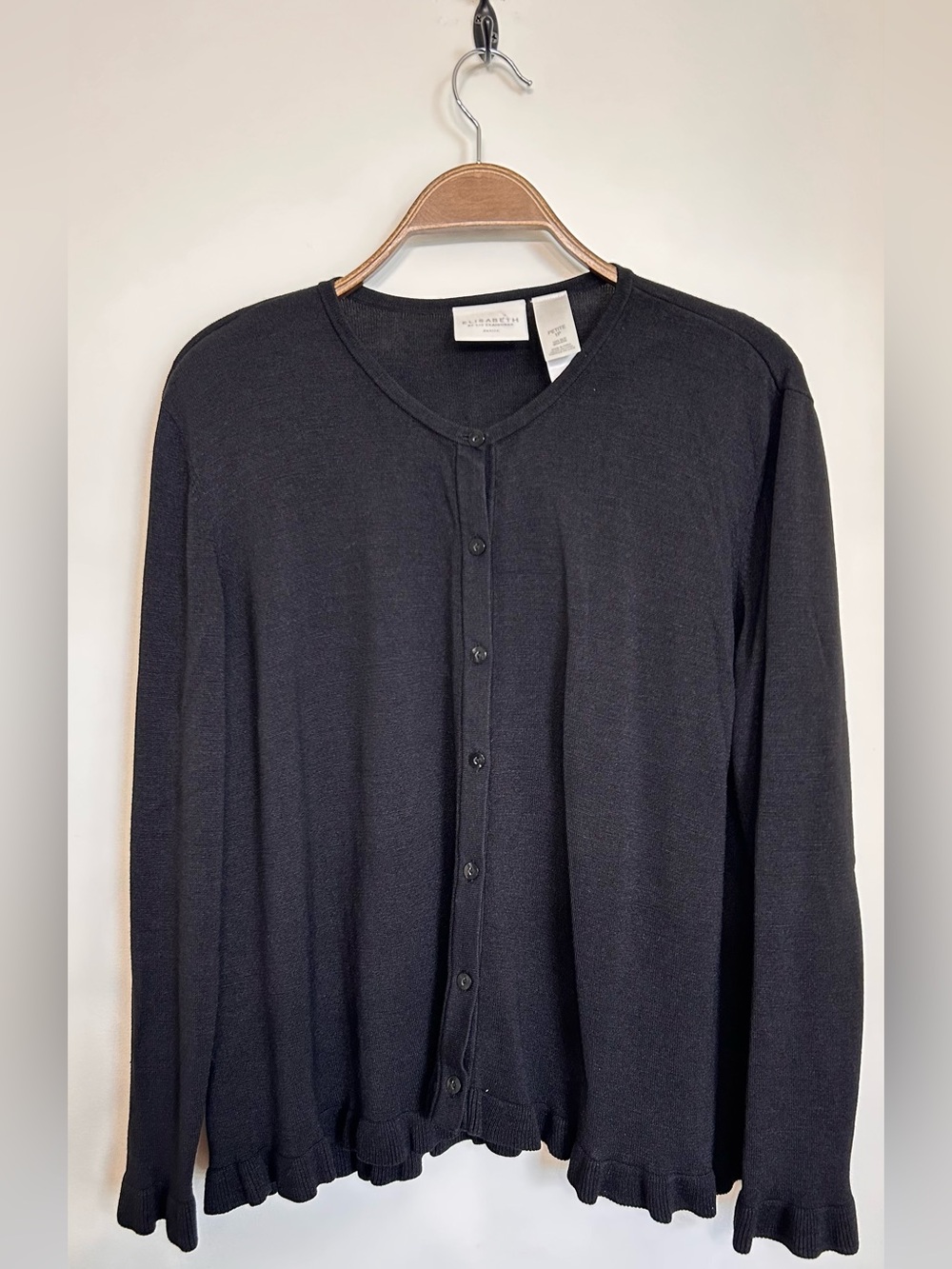 NWOT ELISABETH BY LIZ CLAIBORNE PETITE 100% SILK RUFFLED BUTTON DOWN CARDIGAN